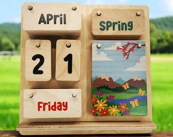 Personalized Montessori Wooden Desk Calendar for Kids, Perpetual Calendar, Homeschool Calendar, Classroom decor, Christmas Gifts for kids