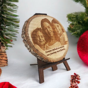 Personalized Log Wood Photo Gift Rustic Mother's Day Keepsake Custom Laser Engraved Wood Slice Photo Plaque Unique Family Gift for Christmas