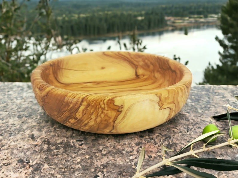 Personalized Hand Carved Olive Wood Bowl Rustic Decor Unique Olive Wood