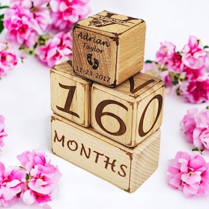 Personalized Wooden Baby Milestone Blocks: Engraved Nursery Decor