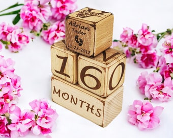 Personalized Photo Wooden Milestone Blocks Newborn Baby Shower Gift, Custom Wooden Baby Milestone Name Block Set Kids Bedroom Decor