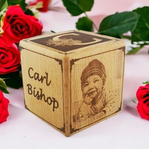 Engraved Photo Baby Block: Personalized Wooden Memory Cube