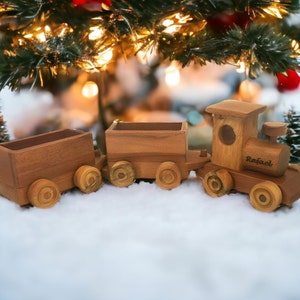 Wooden Toy Train Set, Locomotive Train Toy, Nursery Natural Wooden Toy Decor, Christmas Gift for Children and Babys, Unique Christening Gift