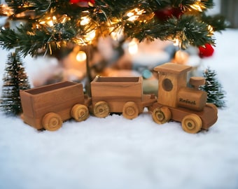 Handmade Beech Wood Toy Train Set: Personalized Nursery Decor