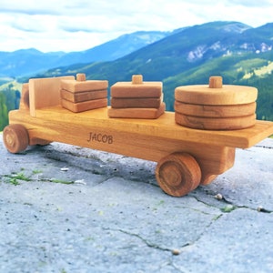 Personalized Wooden Truck with Geometric Shapes: Montessori Sorter Toy