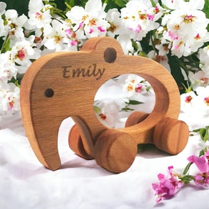 Personalized Wooden Elephant Toy: Eco-Friendly Beechwood Birthday Gift