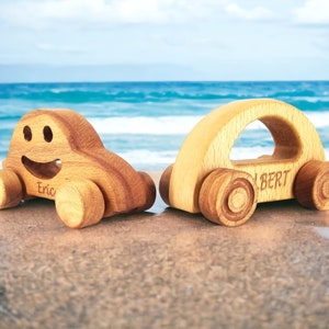 Personalized Wooden Toy Car Set: Beechwood Push Toy, 2-Year-Old Gift