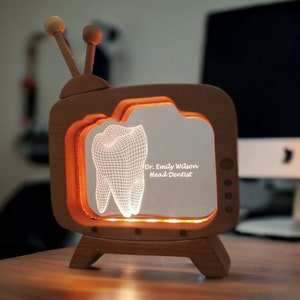 Personalized Dentist Gift: 3D LED Desk Lamp, Retro TV Nameplate
