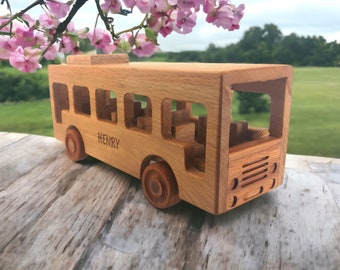 Handmade Wooden Toy Bus: Montessori Beechwood Car Gift