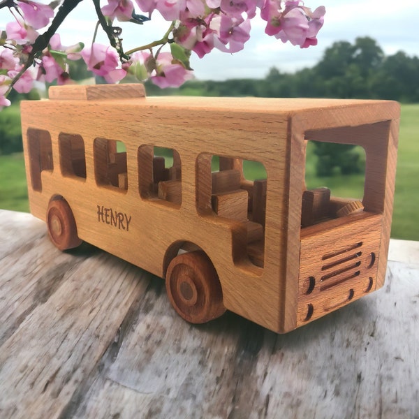 Custom Wooden Toy Bus, Wooden School Bus Toy, Wooden Car Gift for Kid, Montessori Natural Toy Gift For Kids, Friendly Toy, Ecological Toys