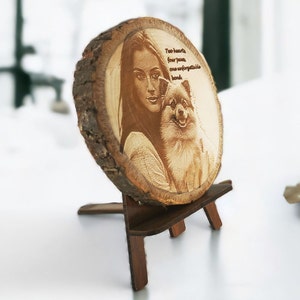 Custom Wooden Photo Slice Personalized Pet and Family Engraved Gift, Unique Photo Engraved Wooden Slice for Anniversary and Valentine's Gift