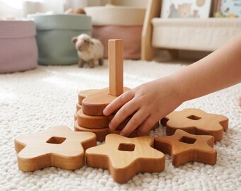 Giocattolo impilabile Montessori personalizzato in legno, gioco di equilibrio in legno di faggio, regalo per neonati