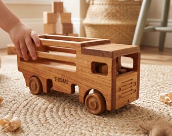 Personalized Wooden Dump Truck Toy, Custom Name Engraved, Montessori Waldorf Toddler Gift