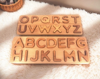 Aanpasbare houten alfabetpuzzel: montessorileerspeelgoed