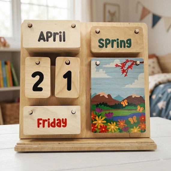 Personalized Montessori Wooden Calendar, Kids Learning Tool