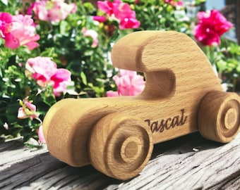 Personalized Wooden Toy Car: Beech Wood Birthday Gift