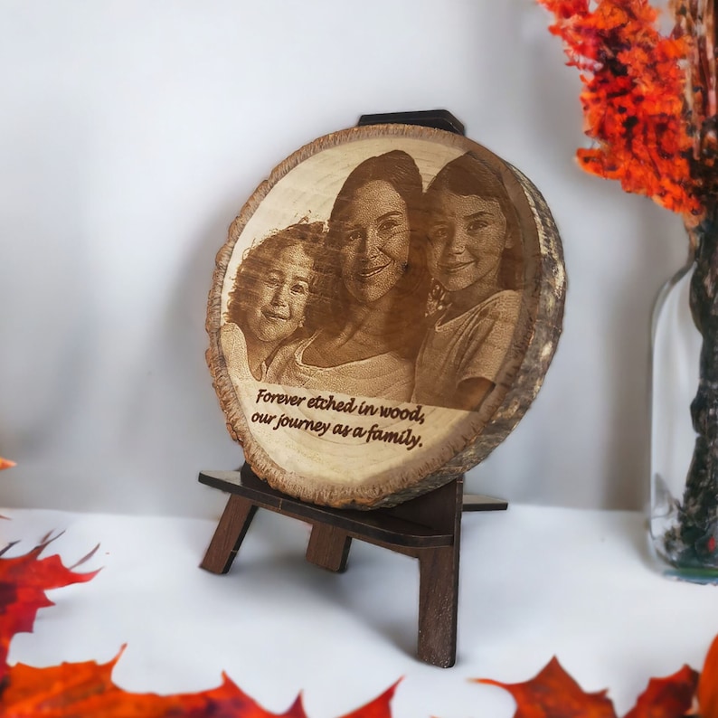 Personalized Log Wood Photo Gift Rustic Mother's Day Keepsake Custom Laser Engraved Wood Slice Photo Plaque Unique Family Gift for Christmas image 7