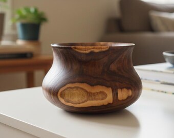 Handmade Walnut Wood Bowl – Unique Hand Turned Wooden Bowl, Minimalist Decorative Bowl, Natural Wood Gift, Natural Home Decor Gift