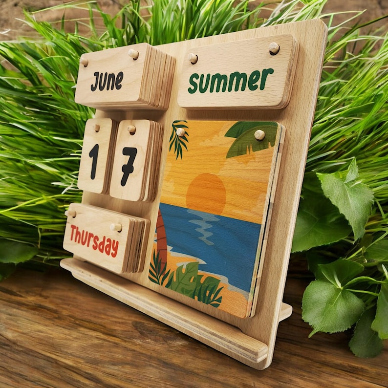 Personlig Montessori-kalender i trä, läromedel för barn bild 8