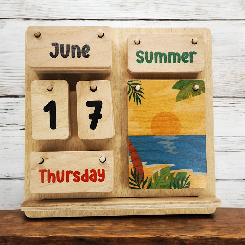 Personlig Montessori-kalender i trä, läromedel för barn bild 10