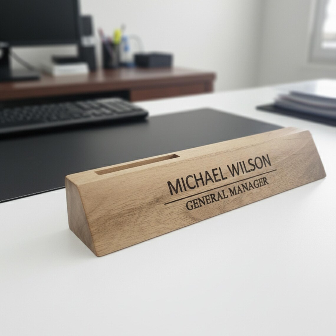 Custom Engraved Walnut Wood Desk Name Plate – Personalized Office Decor ...