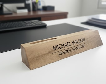Custom Engraved Walnut Wood Desk Name Plate – Personalized Office Decor