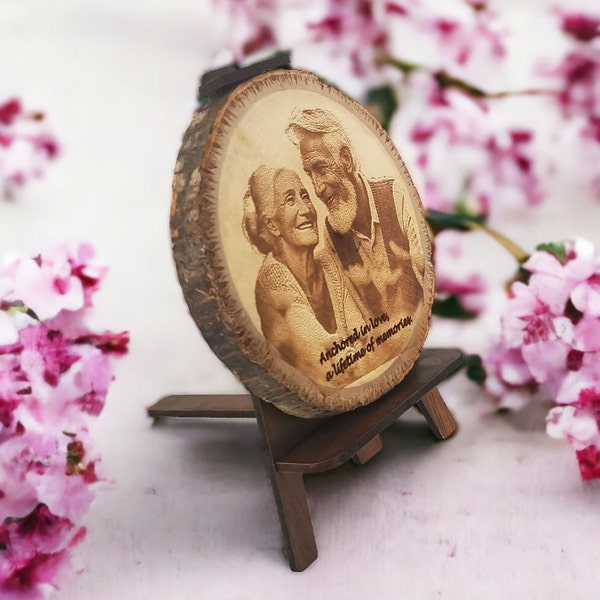 Custom Engraved Photo on Wooden Slice Gift for Mother  Personalized Photo Wood Slice Father's Day Gift  Unique Wedding Anniversary Keepsake