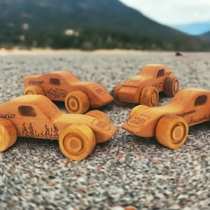 Personalized Wooden Toy Car Set Of 4 Gifts For Kids, Wooden Name Cars 2 Year Old Boy Gift, Handmade Toy Cars First Birthday Gift For Baby