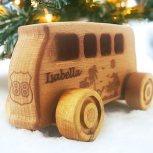 Personalized Wooden Toy Bus As Birthday Gift For Kids, Customizable Wooden School Bus Unique Gift for Child, Montessori Natural Toy Gift