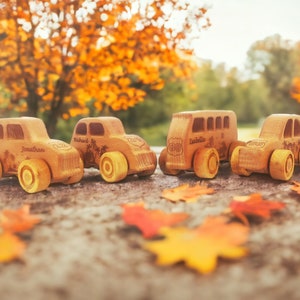 Personalized Wooden Toy Car Set Of 4 Gifts For Kids, Wooden Name Cars 2 Year Old Boy Gift, Handmade Toy Cars First Birthday Gift For Baby