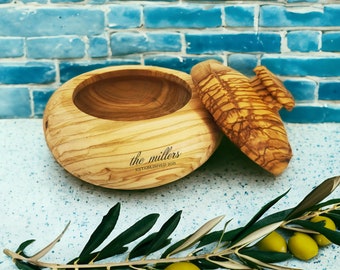 Customizable Hand-Carved Olive Wood Bowl with Lid Gift for Housewarming, Mother's Day, Personalized Wooden Candy  Bowl with Lid Cookie Bowl