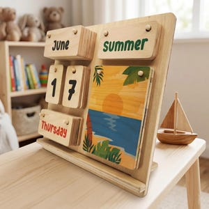 Personlig Montessori-kalender i trä, läromedel för barn bild 3