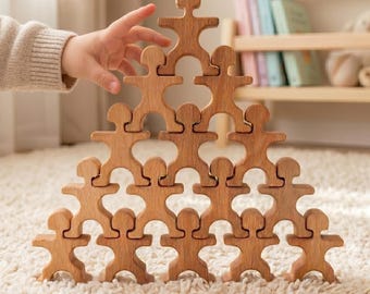 Set di giochi di equilibrio Montessori in legno, blocchi impilabili in legno di faggio naturale per bambini piccoli