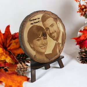 Personalized Photo Engraved Wood Slice: Custom Couple Portrait Gift