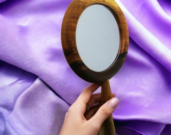 Personalized Walnut Wood Handheld Mirror Engraved Hand Mirror for Make Up Artist Custom Bridesmaid Gift Mirror Hand Held Mirrors With Handle