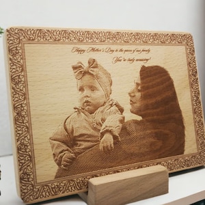 Laser Engraved Wood Family Photo, Engraved Photo on Wood as Gift for Grandparents Day, Personalized Engraved Wood Picture Memorial Gifts