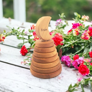 Personalized Wooden Stacking Toy: Montessori Beech Wood Pyramid