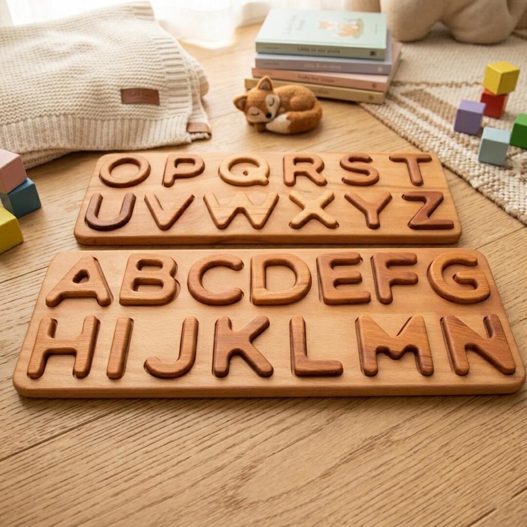 Personalized Wooden Alphabet Puzzle, Montessori ABC Learning Board ...