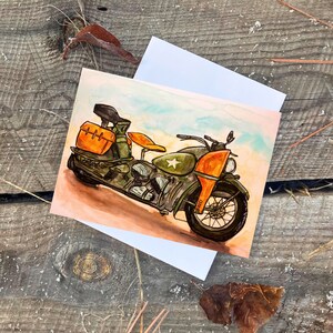 Watercolor Vintage Motorcycle Card: Harley Davidson Art, Blank Inside