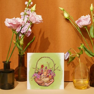 Cartão de Páscoa de primavera com coelho de flores, flores de verão em aquarela, cartão de felicitações em branco para qualquer ocasião