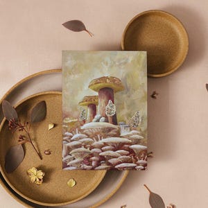 Cartão de felicitações do mundo do cogumelo, reprodução de pintura a óleo de alta qualidade, cartões internos em branco para qualquer ocasião