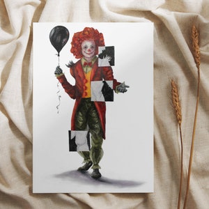 Cartões de falhas de palhaço, cartões planos em branco no verso, arte de palhaço, presente para os amantes do Coringa, cartões em branco,