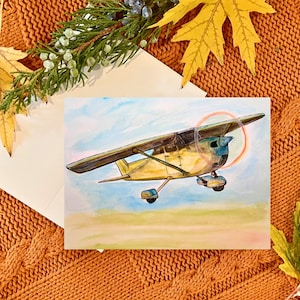 Packung Aquarell Karten, Vintage Flugzeug, Flugzeug Karte, Cessna Flugzeug, Geschenke für Piloten, Grußkarte, für jeden Anlass innen leer