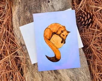 Fox On The Moon Card, Fox Watercolor Painting Card, Blank Inside of Any Occassion, Cute Animal Card, Card Set
