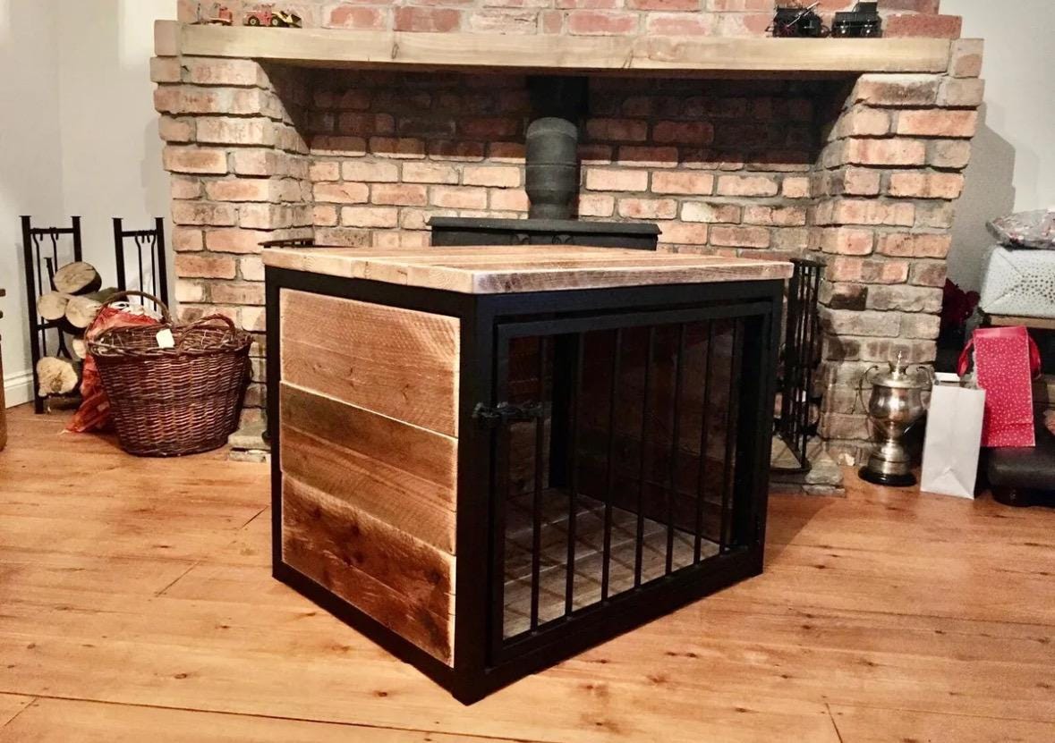 Bespoke Rustic Dog Crate Reclaimed Wood and Steel Handmade in the UK ...