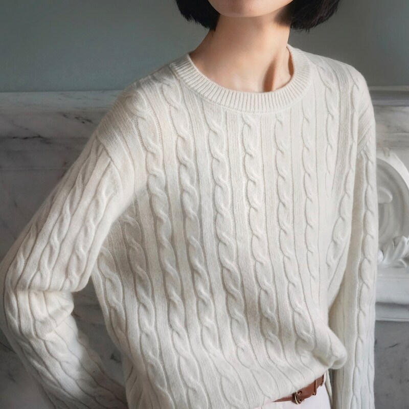 cable knit satin tie back sweater