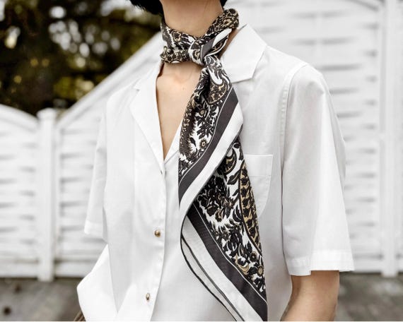 Botanical 100% Sand Washed Silk Twill Square Scarf Paisley Floral