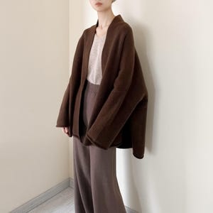 Cosy Thick Wool Alpaca Open Front Cape Cardigan with Sleeves in Tobacco Brown, Loose Fit Cloak Cardigan, Merino Wool Knit Wrap Cardigan