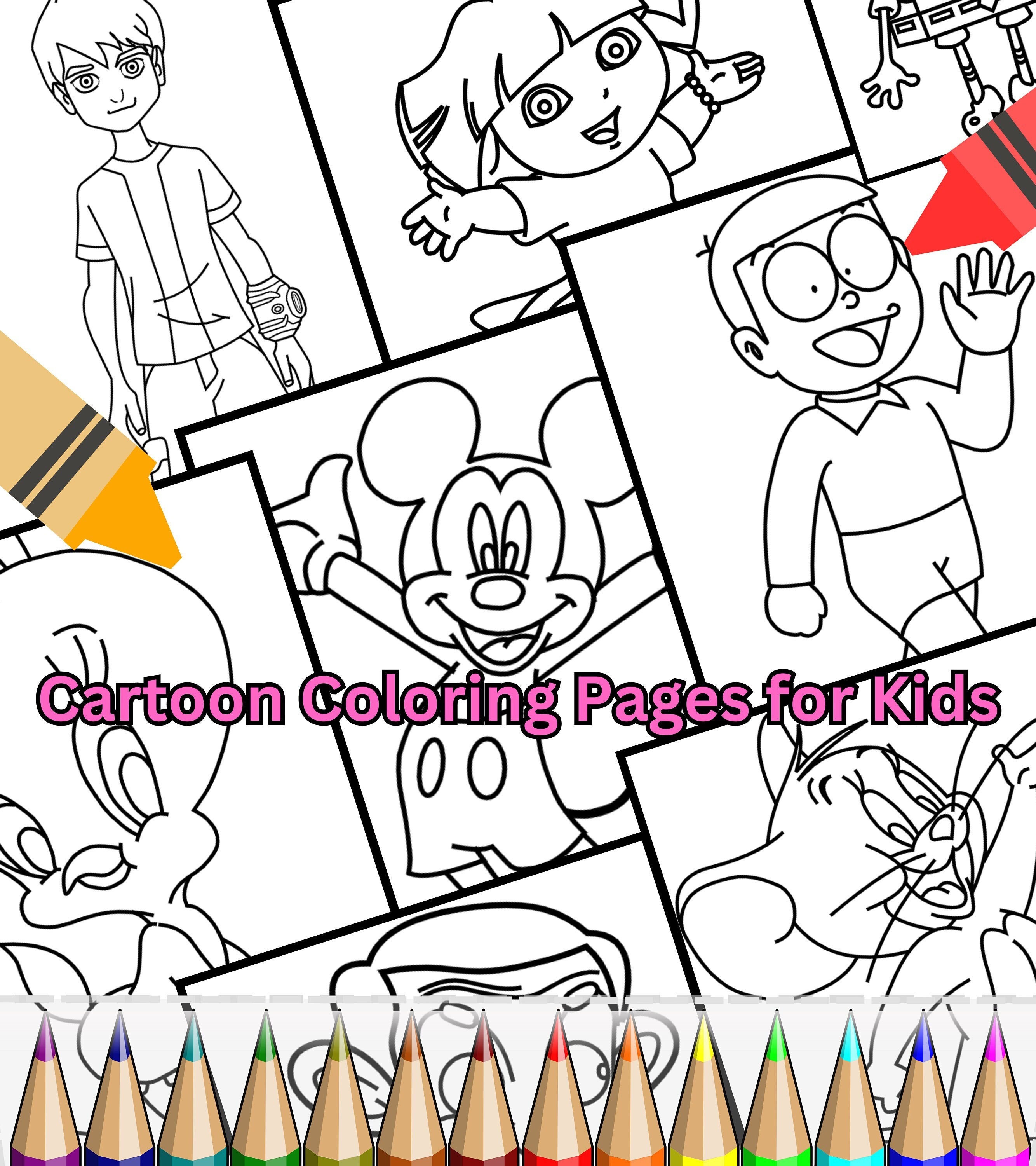 Cartoon Character Coloring Pages 10 Printable Pages for Kids Easy to Color for Kids Printable ...