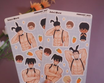 Bunny Seme Fanart Sticker Sheet - Yaoi/BL Manhwa Ahjuicy - Waterproof Laptop Stickers Glitter/Glossy/Matte